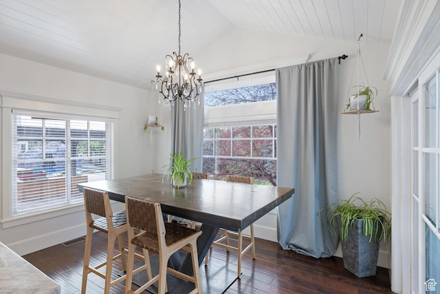1263 E Chapman Ct, Alpine, UT 84004 - dining space featuring a chandelier, healthy amount of natural light, lofted ceiling, and dark wood-style flooring
