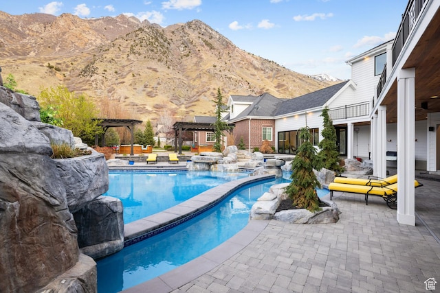 1263 E Chapman Ct, Alpine, UT 84004 - outdoor pool with a mountain view, a pergola, and a patio area