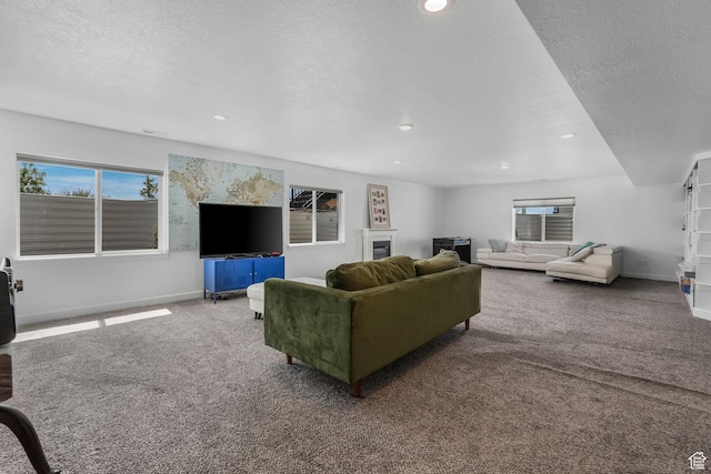 14 E 2300 S, Kaysville, UT 84037 - living room with carpet, baseboards, recessed lighting, and a textured ceiling