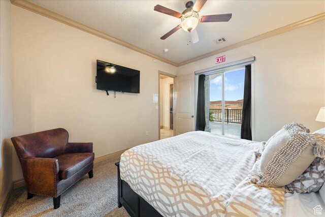 188 N 6680 W Unit 4, Hurricane, UT 84737 - carpeted bedroom with baseboards, visible vents, access to outside, ceiling fan, and ornamental molding