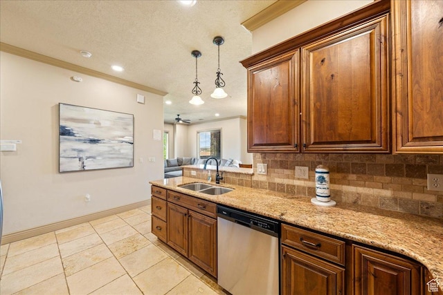 188 N 6680 W Unit 4, Hurricane, UT 84737 - kitchen with decorative backsplash, stainless steel dishwasher, a sink, and crown molding