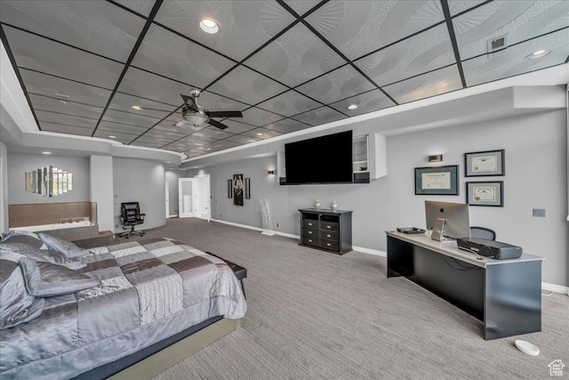 bedroom featuring recessed lighting, baseboards, and carpet