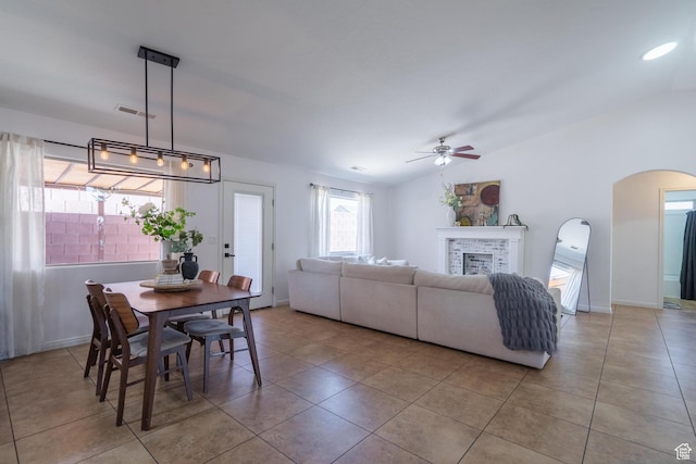 1024 Painted Cloud Pl, Washington, UT 84780 - dining space with light tile patterned flooring, visible vents, and ceiling fan