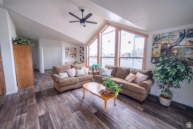 163 Eagle St, Eureka, UT 84628 - living room with a water view, baseboards, lofted ceiling, wood finished floors, and ceiling fan
