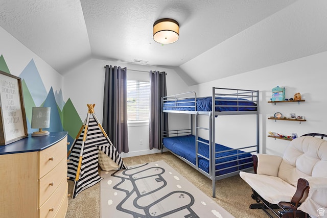 86 Elk Ridge Dr W, Elk Ridge, UT 84651 - bedroom with vaulted ceiling, a textured ceiling, light colored carpet, and baseboards