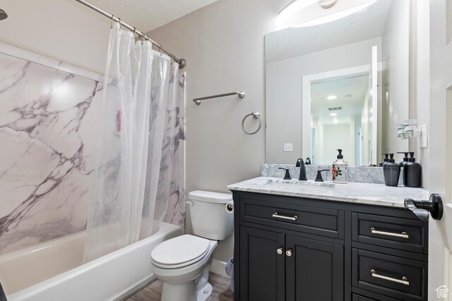 285 W Olympic Ln, Elk Ridge, UT 84651 - full bath with toilet, visible vents, shower / bath combo with shower curtain, wood finished floors, and vanity