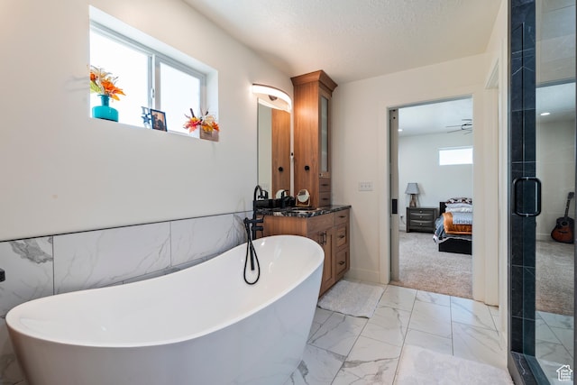 285 W Olympic Ln, Elk Ridge, UT 84651 - bathroom featuring a shower stall, marble finish floor, vanity, and connected bathroom