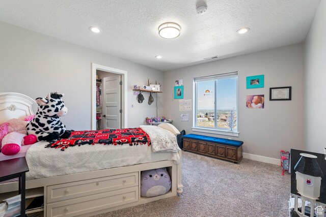 285 W Olympic Ln, Elk Ridge, UT 84651 - bedroom featuring a textured ceiling, baseboards, carpet flooring, visible vents, and recessed lighting