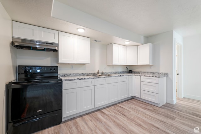 285 W Olympic Ln, Elk Ridge, UT 84651 - kitchen with electric range, under cabinet range hood, a sink, and light wood-type flooring
