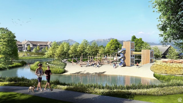 view of home's community with a water and mountain view