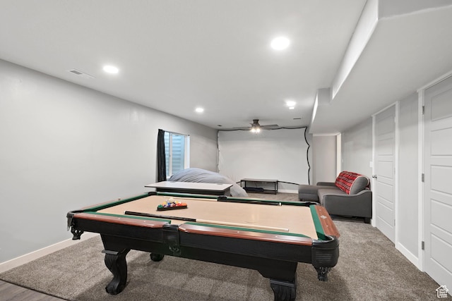2414 N 4060 W, Lehi, UT 84043 - recreation room featuring recessed lighting, visible vents, baseboards, and billiards