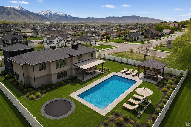 11606 S Halcom Dr, South Jordan, UT 84095 - view of pool with a gazebo, a residential view, and a mountain view