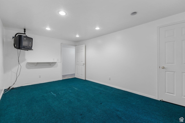 unfurnished bedroom featuring carpet, baseboards, and recessed lighting