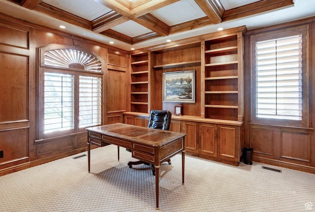 3143 E Bavarian Ct, Cottonwood Heights, UT 84093 - office area featuring light colored carpet, built in shelves, visible vents, and plenty of natural light