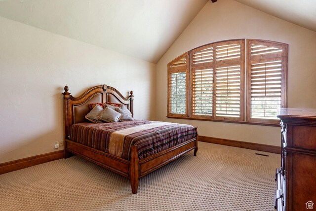 3143 E Bavarian Ct, Cottonwood Heights, UT 84093 - bedroom with multiple windows, lofted ceiling, baseboards, and light carpet