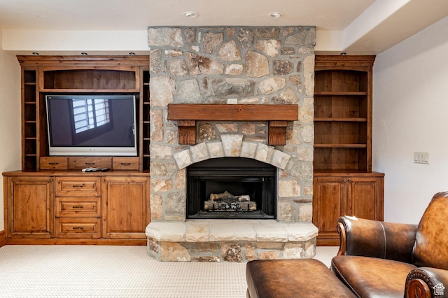 3143 E Bavarian Ct, Cottonwood Heights, UT 84093 - living area with a stone fireplace