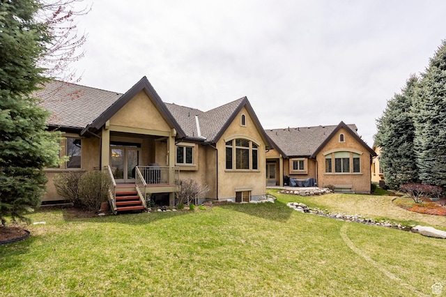3143 E Bavarian Ct, Cottonwood Heights, UT 84093 - rear view of house featuring a lawn and stucco siding