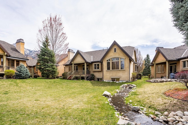 3143 E Bavarian Ct, Cottonwood Heights, UT 84093 - exterior space with a chimney, a front yard, and stucco siding