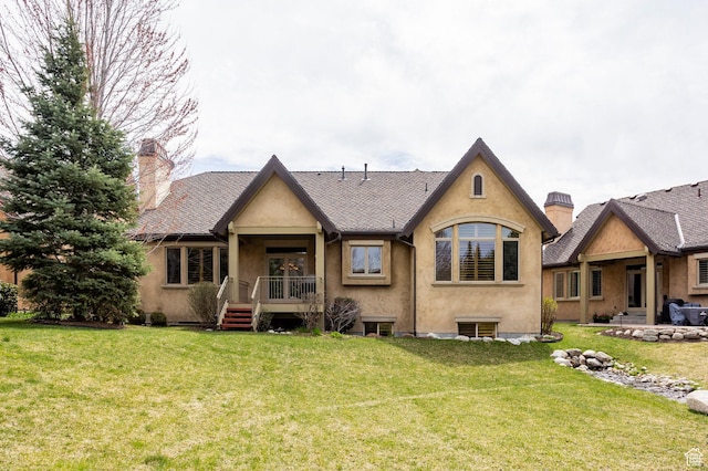 3143 E Bavarian Ct, Cottonwood Heights, UT 84093 - view of front facade featuring a front lawn, a chimney, and stucco siding