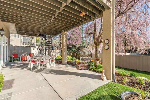 2010 E Rocklin Dr, Sandy, UT 84092 - view of patio / terrace with stairway, a fenced backyard, and outdoor dining space