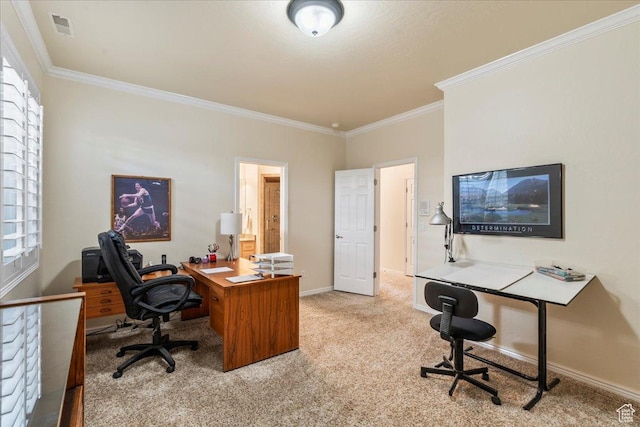 2010 E Rocklin Dr, Sandy, UT 84092 - carpeted home office with visible vents, crown molding, and baseboards