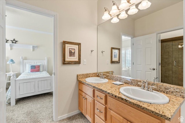 2010 E Rocklin Dr, Sandy, UT 84092 - ensuite bathroom featuring a chandelier, a sink, double vanity, and ensuite bathroom