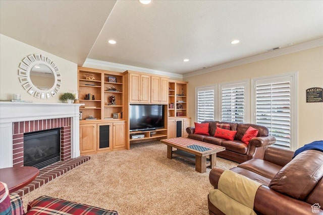 2010 E Rocklin Dr, Sandy, UT 84092 - living room with recessed lighting, crown molding, and light carpet