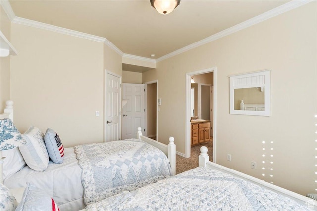 2010 E Rocklin Dr, Sandy, UT 84092 - carpeted bedroom with baseboards, crown molding, and ensuite bathroom