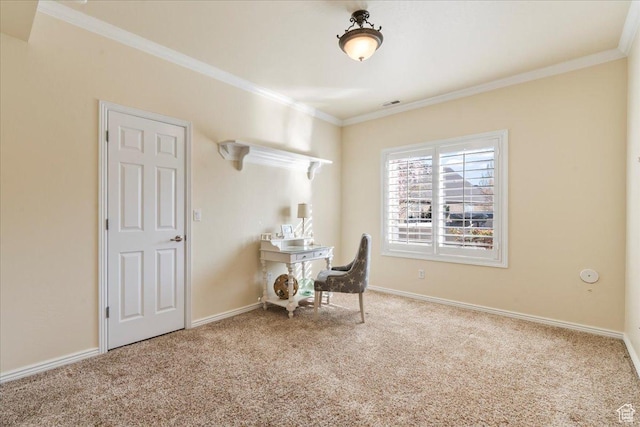 2010 E Rocklin Dr, Sandy, UT 84092 - dining space with baseboards, visible vents, carpet floors, and ornamental molding