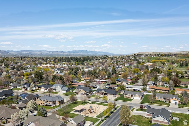 bird's eye view with a mountain view and a residential view