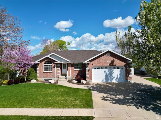 618 W 225 S, Layton, UT 84041 - ranch-style house with concrete driveway, brick siding, a front yard, and a garage