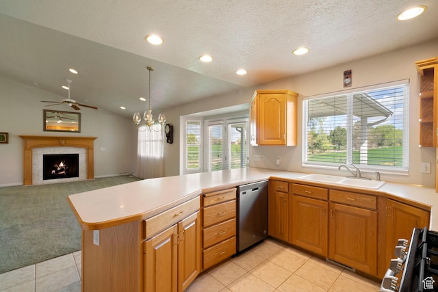 618 W 225 S, Layton, UT 84041 - kitchen with light carpet, stainless steel dishwasher, a sink, recessed lighting, and light countertops