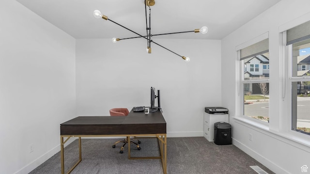 12373 S Pedroia St, Herriman, UT 84096 - carpeted home office with a chandelier and baseboards