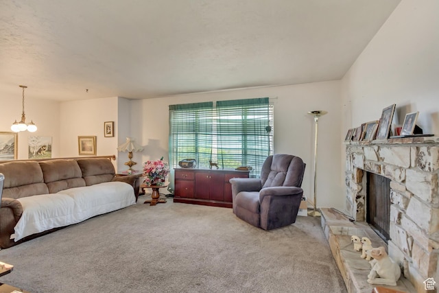 386 W 1125 N, Centerville, UT 84014 - living room with carpet flooring and a stone fireplace