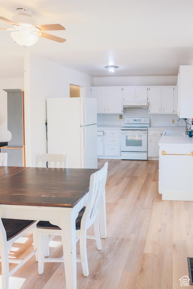 109 S 2nd W, Grace, ID 83241 - kitchen with a sink, white appliances, ceiling fan, light countertops, and white cabinetry
