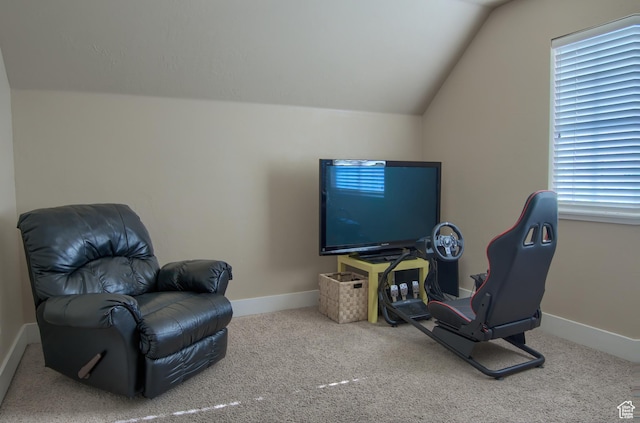 1896 N Main St, Orem, UT 84057 - sitting room featuring baseboards, vaulted ceiling, and carpet