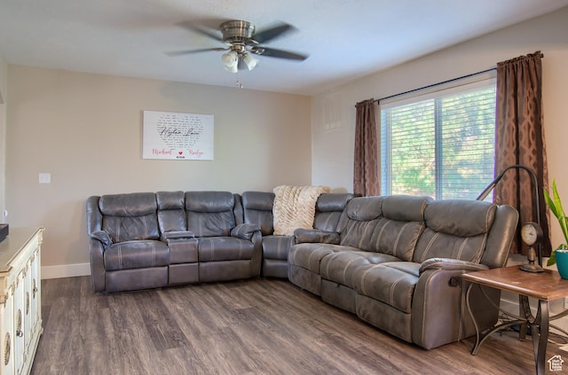 1896 N Main St, Orem, UT 84057 - living area with a ceiling fan, baseboards, and dark wood-style floors