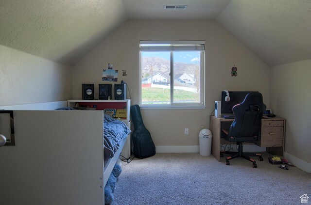 1896 N Main St, Orem, UT 84057 - carpeted bedroom featuring visible vents and lofted ceiling