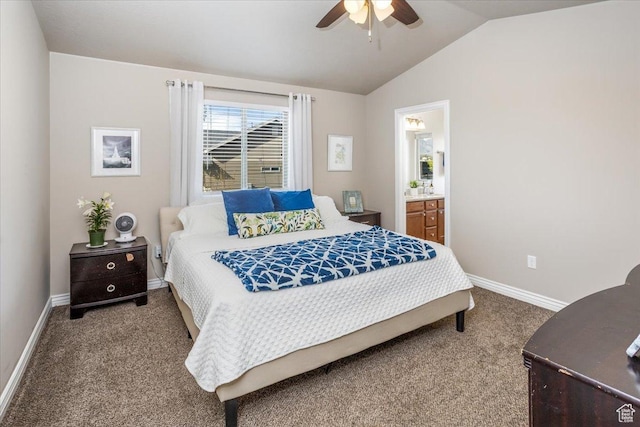 4206 Rose Springs Rd, Erda, UT 84074 - bedroom featuring carpet, baseboards, vaulted ceiling, a ceiling fan, and ensuite bath