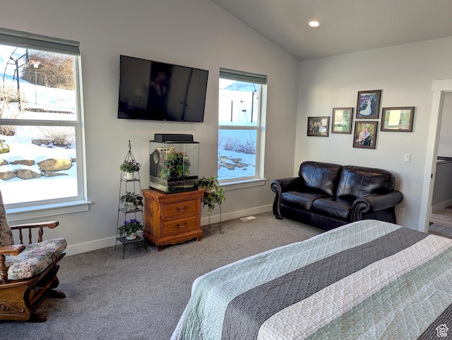 627 W Olympic Ln, Elk Ridge, UT 84651 - carpeted bedroom with lofted ceiling, baseboards, and multiple windows