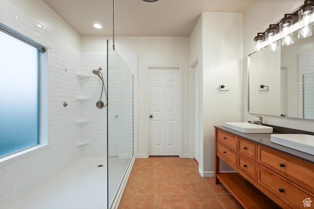 9226 N Mount Airey Dr W, Eagle Mountain, UT 84005 - full bath featuring a tile shower, tile patterned floors, and double vanity