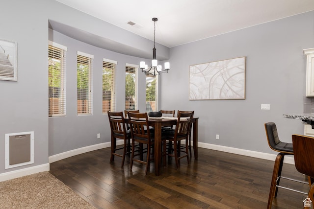 2562 S 4010 W, Hurricane, UT 84737 - dining space featuring dark wood-style floors, an inviting chandelier, visible vents, and baseboards