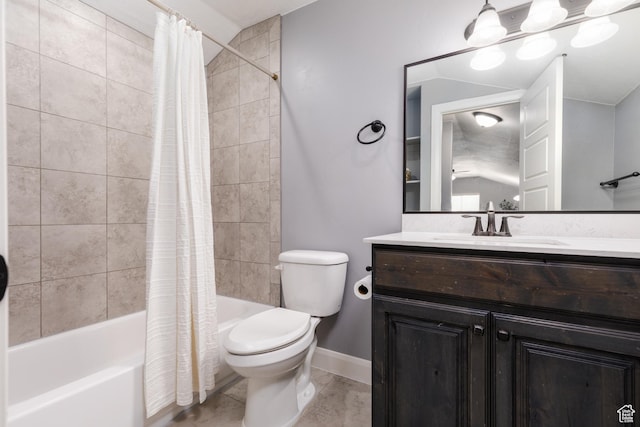 2562 S 4010 W, Hurricane, UT 84737 - bathroom featuring tile patterned floors, shower / bath combo, toilet, baseboards, and vanity