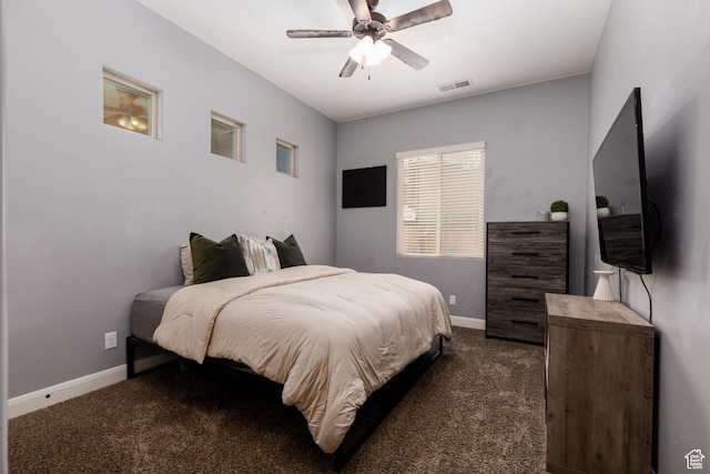 2562 S 4010 W, Hurricane, UT 84737 - bedroom with ceiling fan, baseboards, dark colored carpet, and visible vents