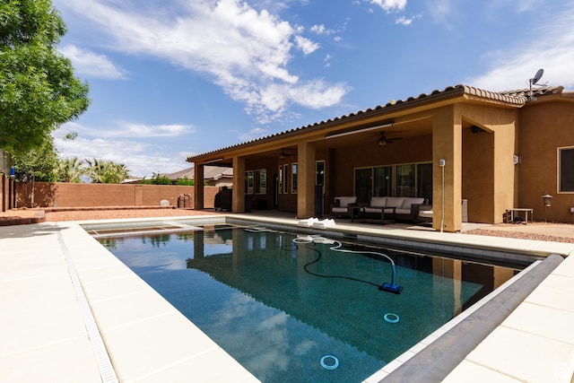 2562 S 4010 W, Hurricane, UT 84737 - view of pool with an outdoor living space, ceiling fan, a fenced backyard, and a patio area