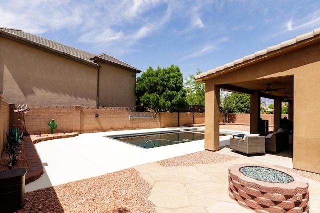 2562 S 4010 W, Hurricane, UT 84737 - view of swimming pool featuring a fenced backyard, a patio area, a fenced in pool, and a ceiling fan