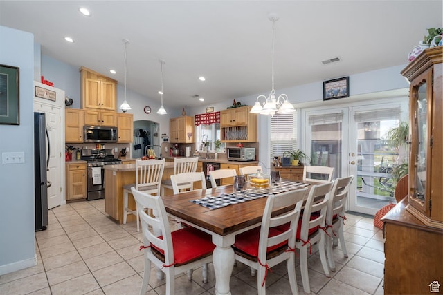 4577 S 4300 W, West Haven, UT 84401 - dining area featuring a chandelier, visible vents, a toaster, and light tile patterned floors