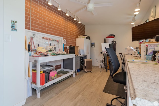 4577 S 4300 W, West Haven, UT 84401 - home office with track lighting, brick wall, ceiling fan, and light wood finished floors
