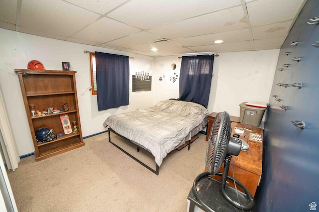 3724 S Carolyn St, Millcreek, UT 84106 - bedroom featuring visible vents, carpet flooring, recessed lighting, and a paneled ceiling