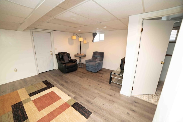 3724 S Carolyn St, Millcreek, UT 84106 - living area featuring recessed lighting, baseboards, a paneled ceiling, and wood finished floors